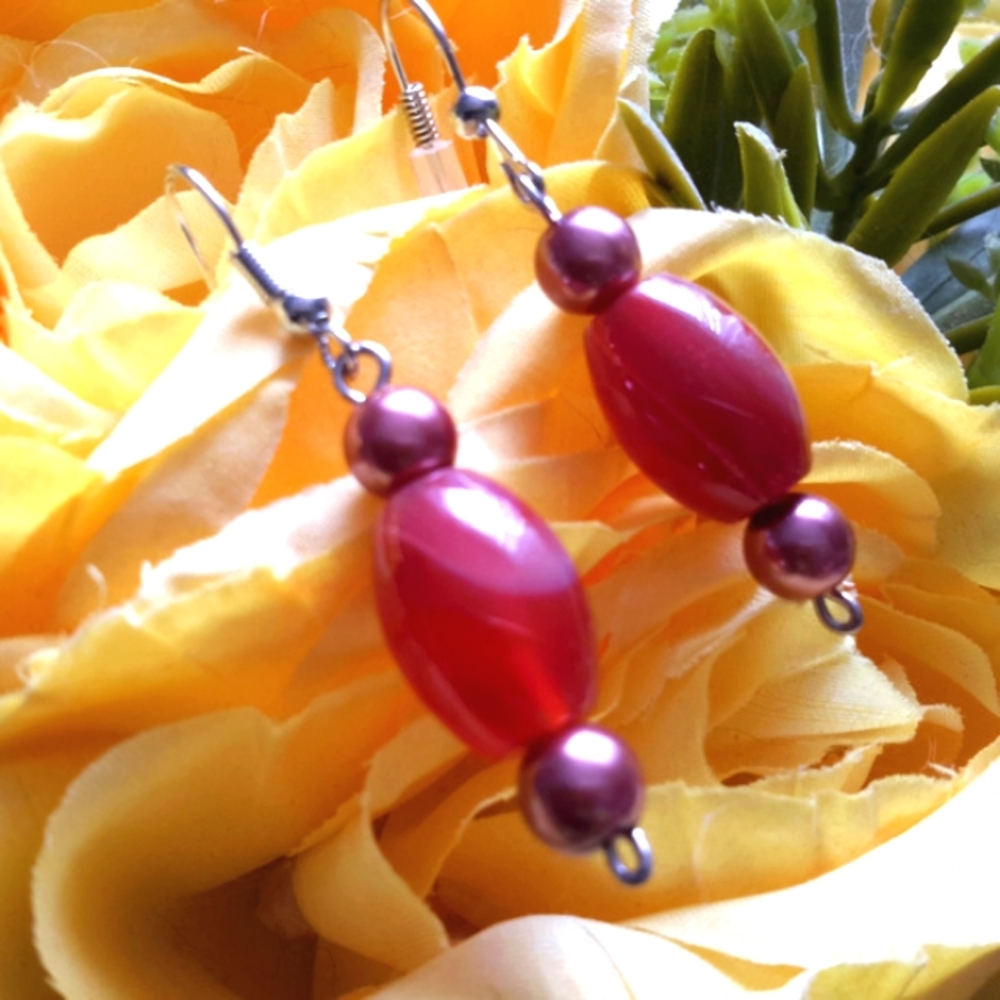 Agate Gemstones Pierced Dangle Earrings GORGEOUS GEMS!!‎